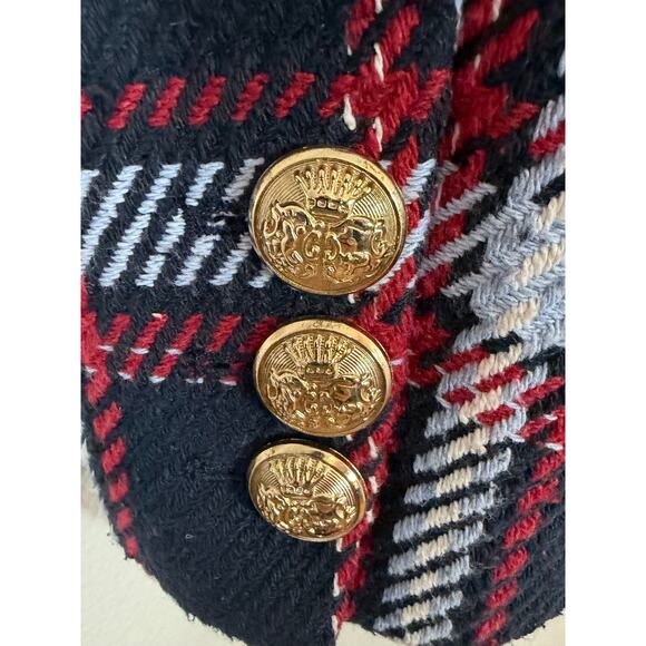 Women's Boston Proper Navy Red Plaid Gold Buttons Blazer Jacket Size 8 - Picture 5 of 7